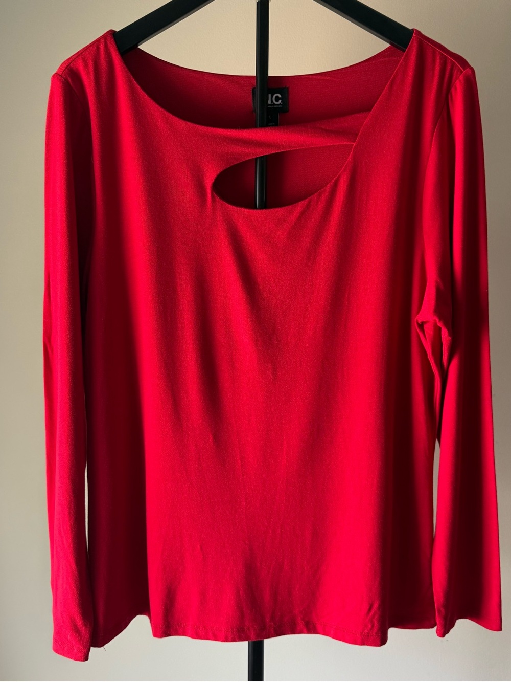 EUC INC International Concepts by Macy's Red Long-Sleeve Peekaboo Top SZ L